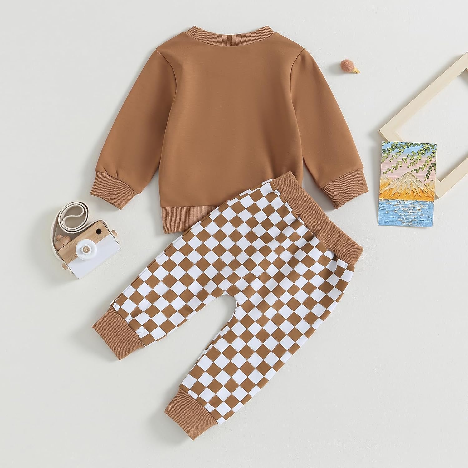 Toddler Baby Boy Plaid Sweatshirt Pant Set 2Pcs Fall Winter Outfit