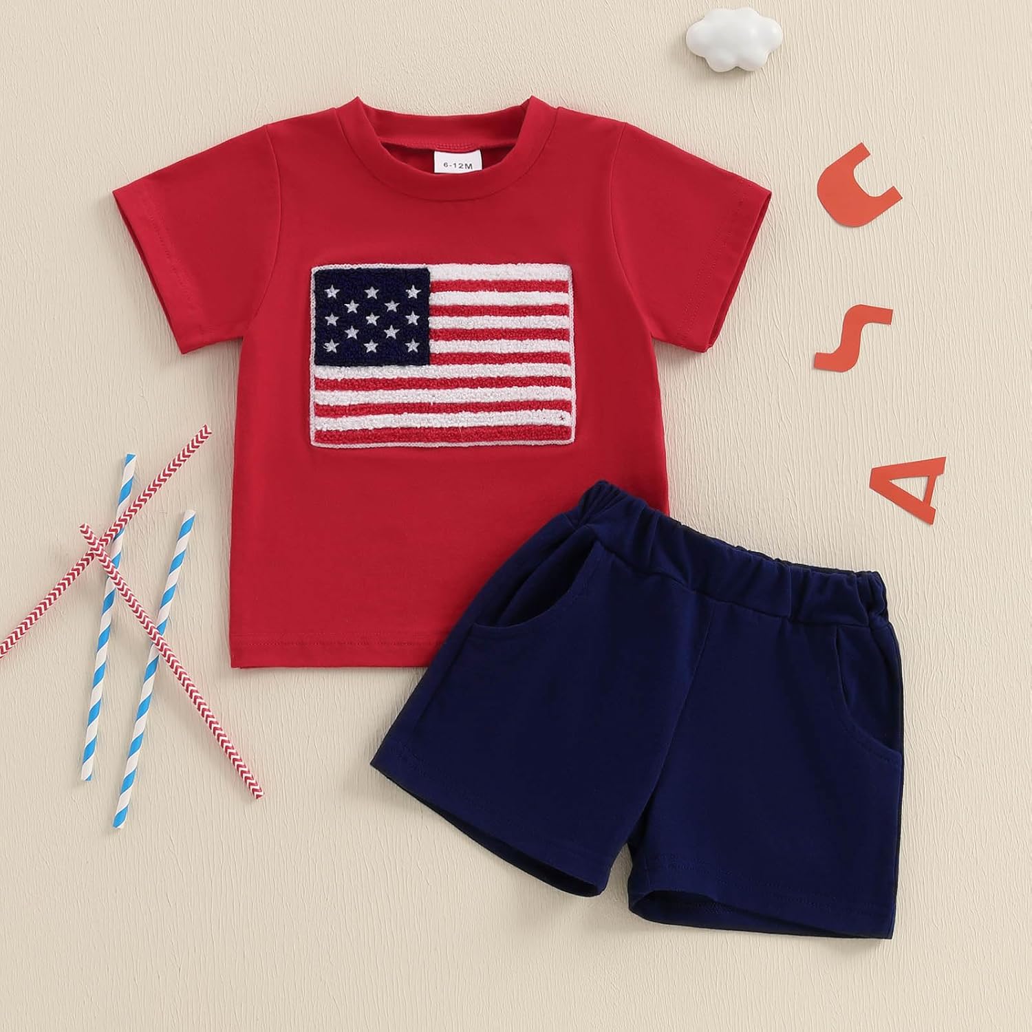 4th of July Toddler Boy Outfit Set American Flag T-Shirt Shorts