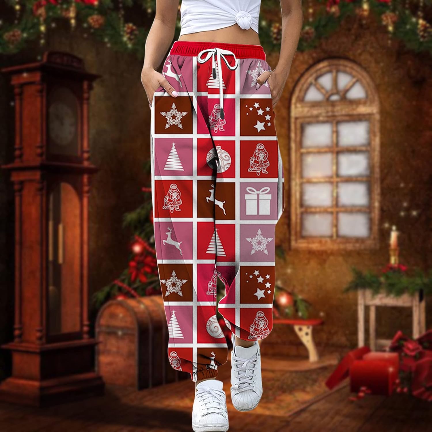 High Waist wide legoga sweatpants workout gym pants drawstring for women