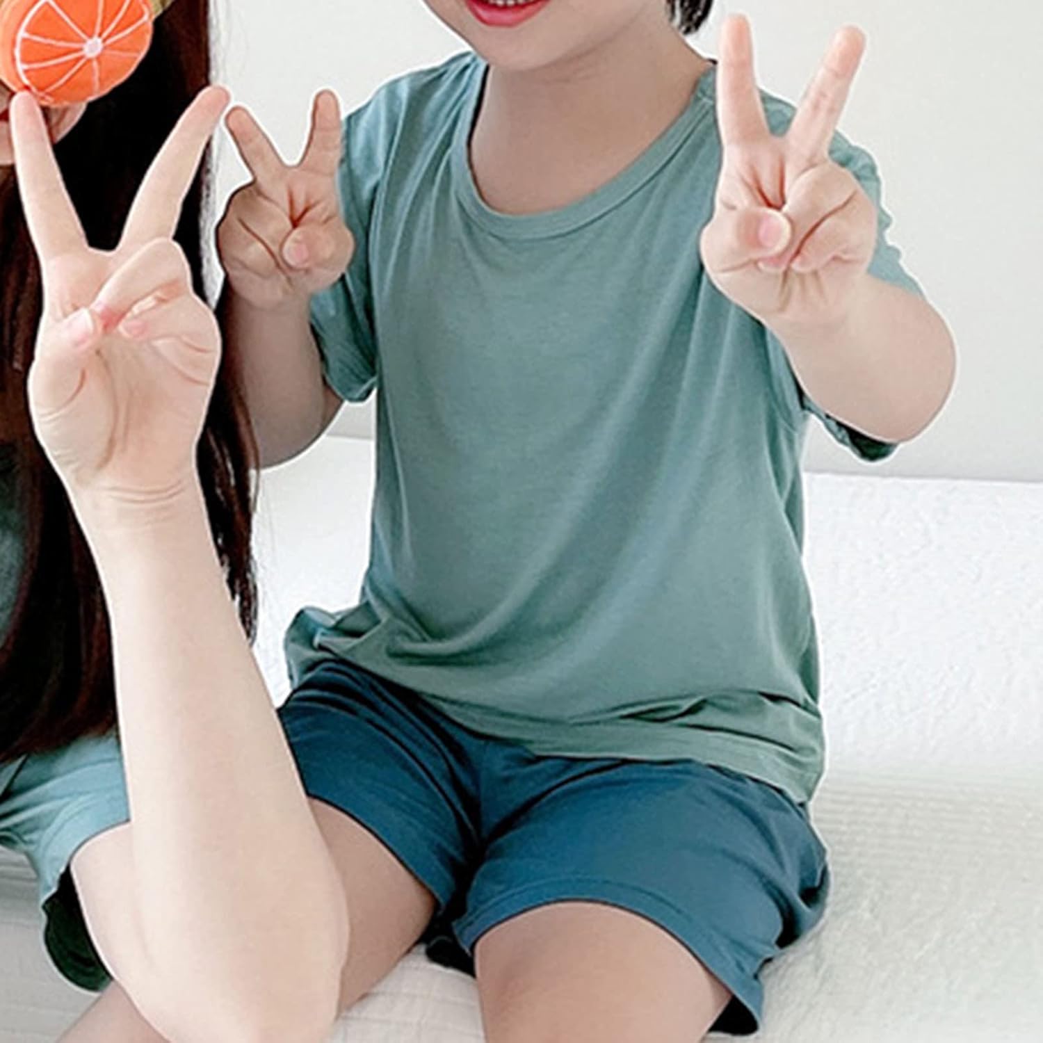 Boys Summer Solid Block Color Shorts Set