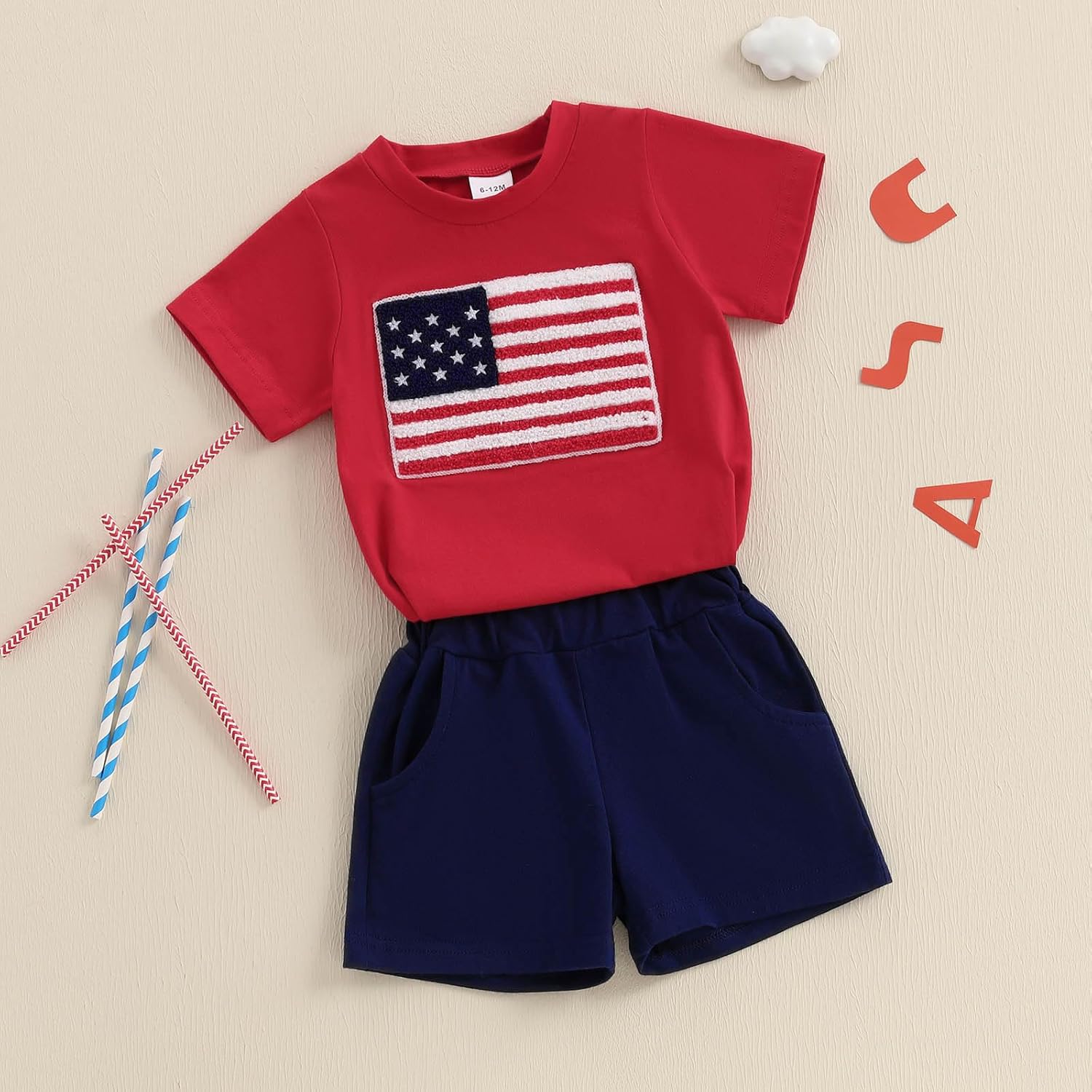 4th of July Toddler Boy Outfit Set American Flag T-Shirt Shorts