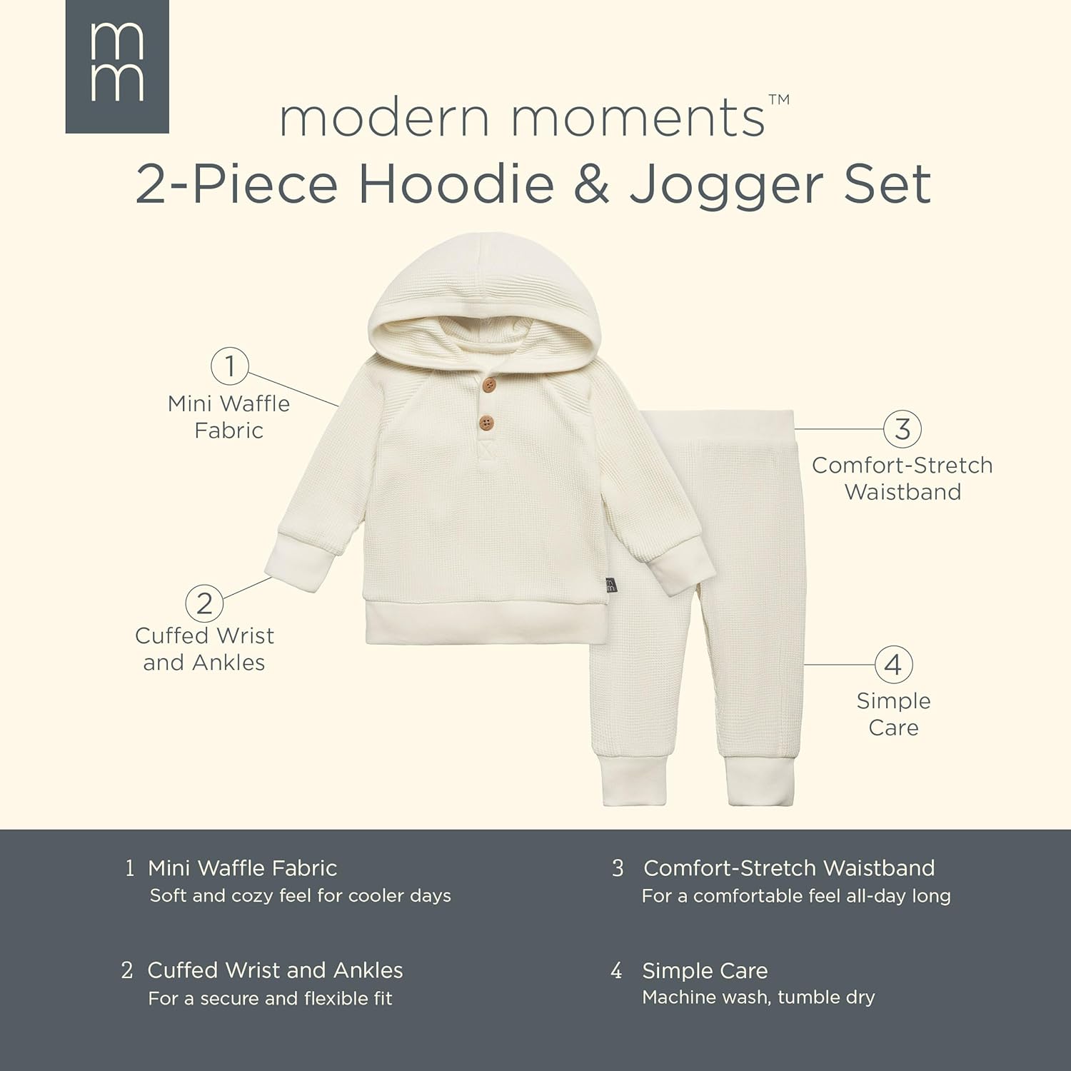 2-Piece Baby Set - Waffle Hoodie Pants Stretchy Cozy