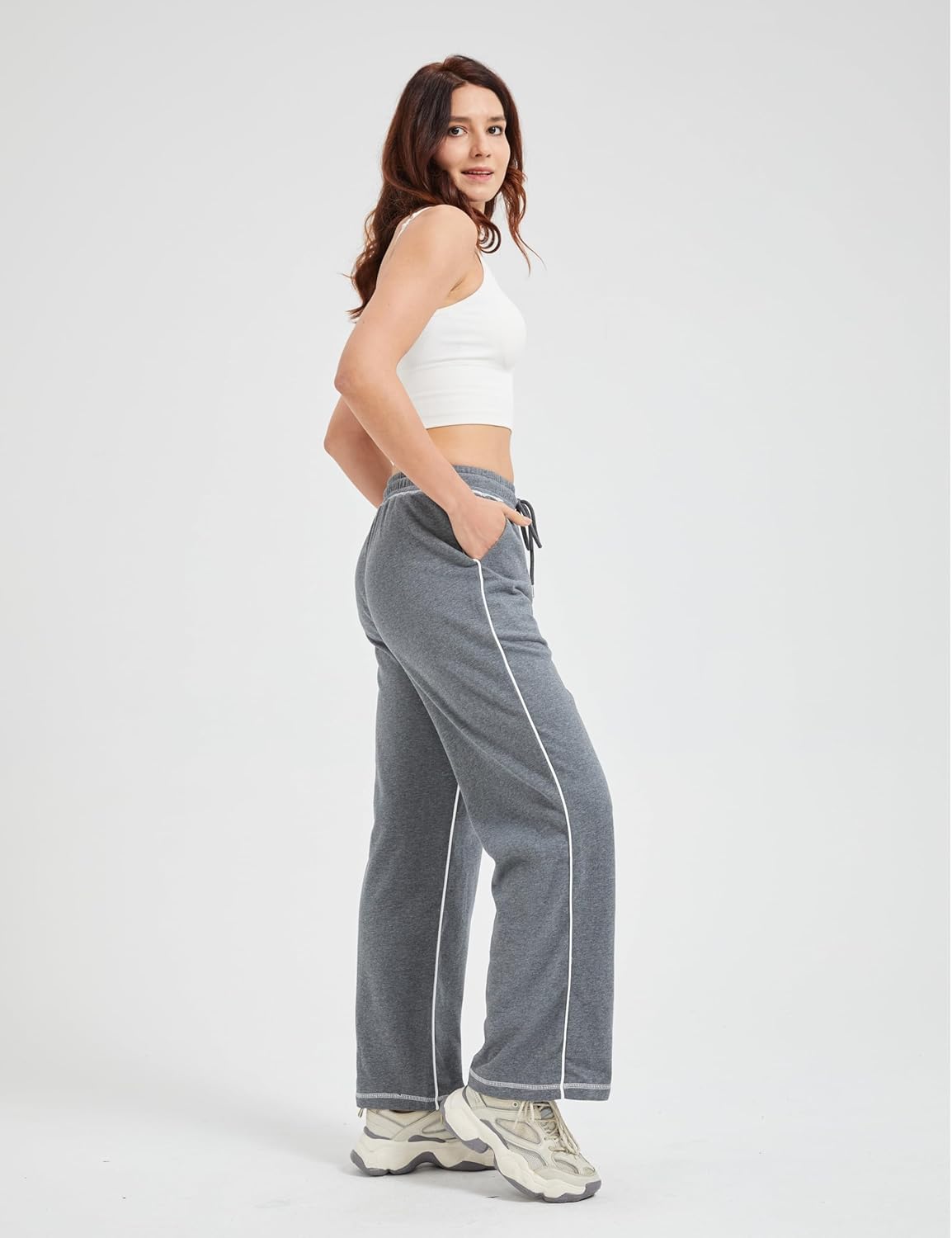 Sheboots Womens Track Pants - Wide Leg Casual High Waisted sweatpants with Drawstring