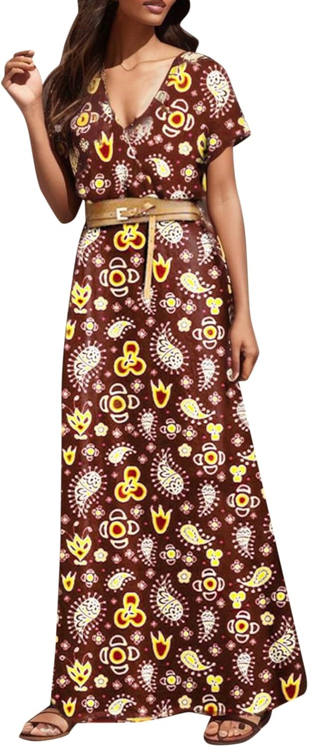 Bloom ing summer arrive Boho Bohemian style Womens Casual Beach Vacation Dress 2025