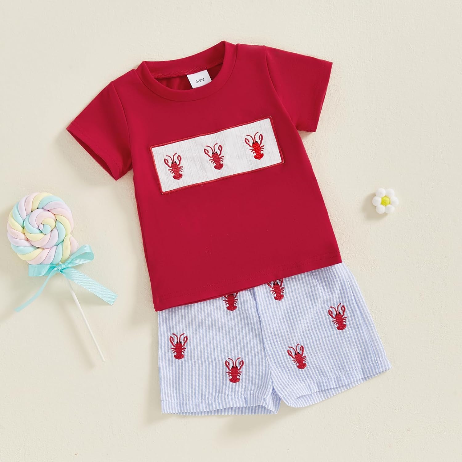 Crawfish Outfit Set Toddler Boy lobster embroidery fishing t shirt