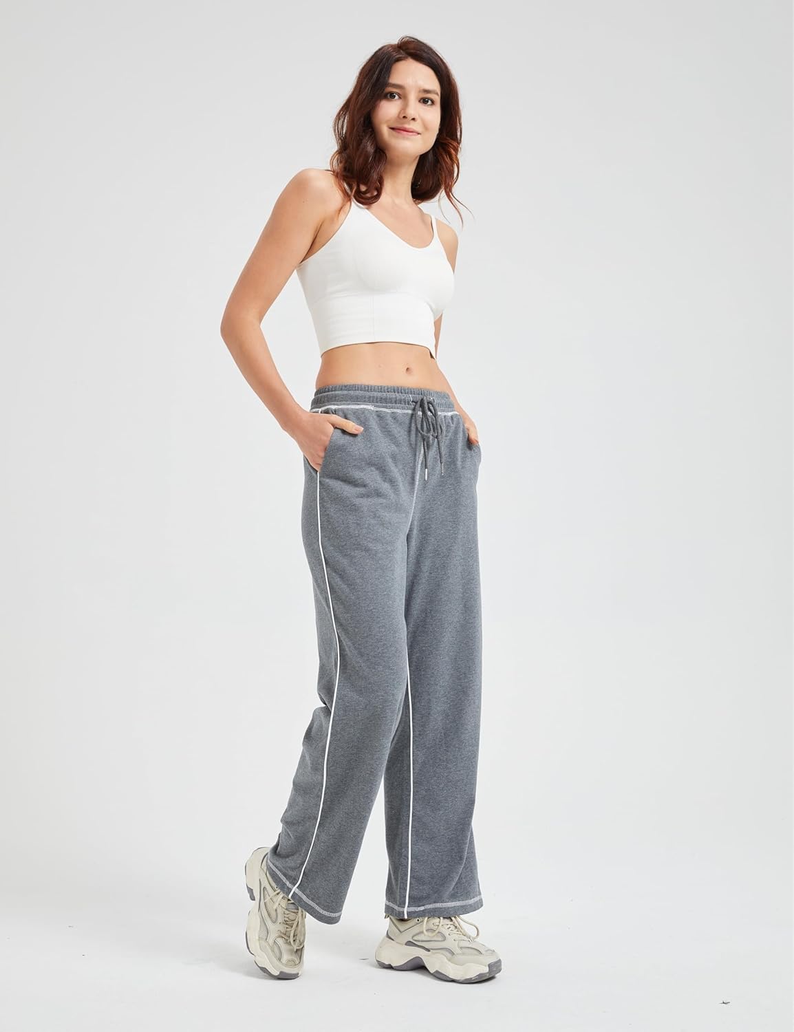 Sheboots Womens Track Pants - Wide Leg Casual High Waisted sweatpants with Drawstring