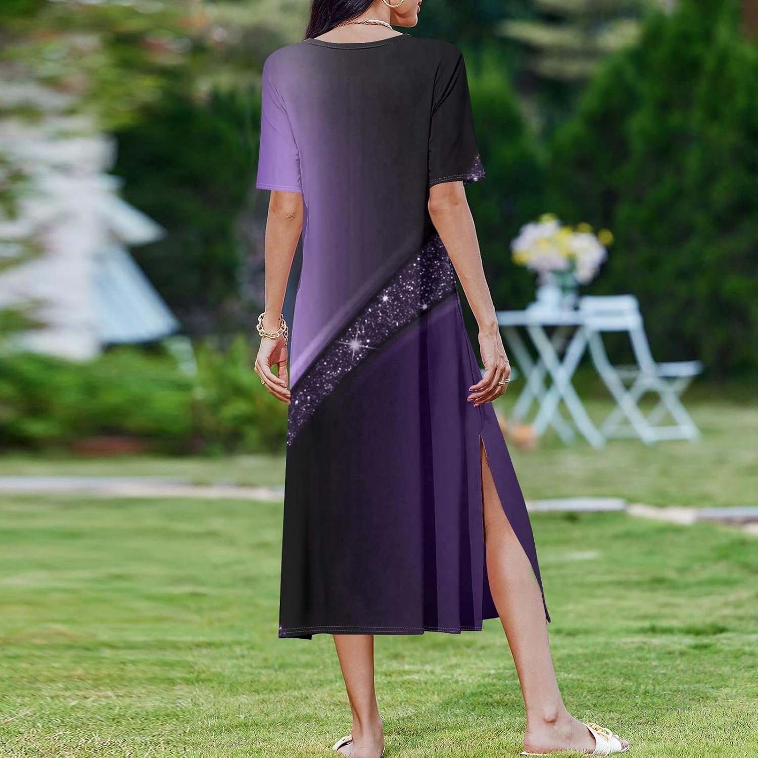 Womens Summer Maxi Tshirt Dress with Slit Hem and Floral Print 1