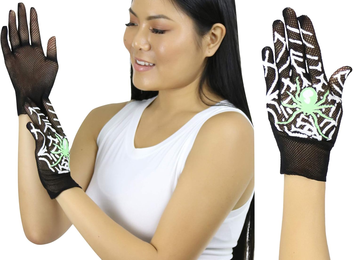 ToBeInStyle Halloween Skeleton Fishnet Gloves Spooky Comfortable