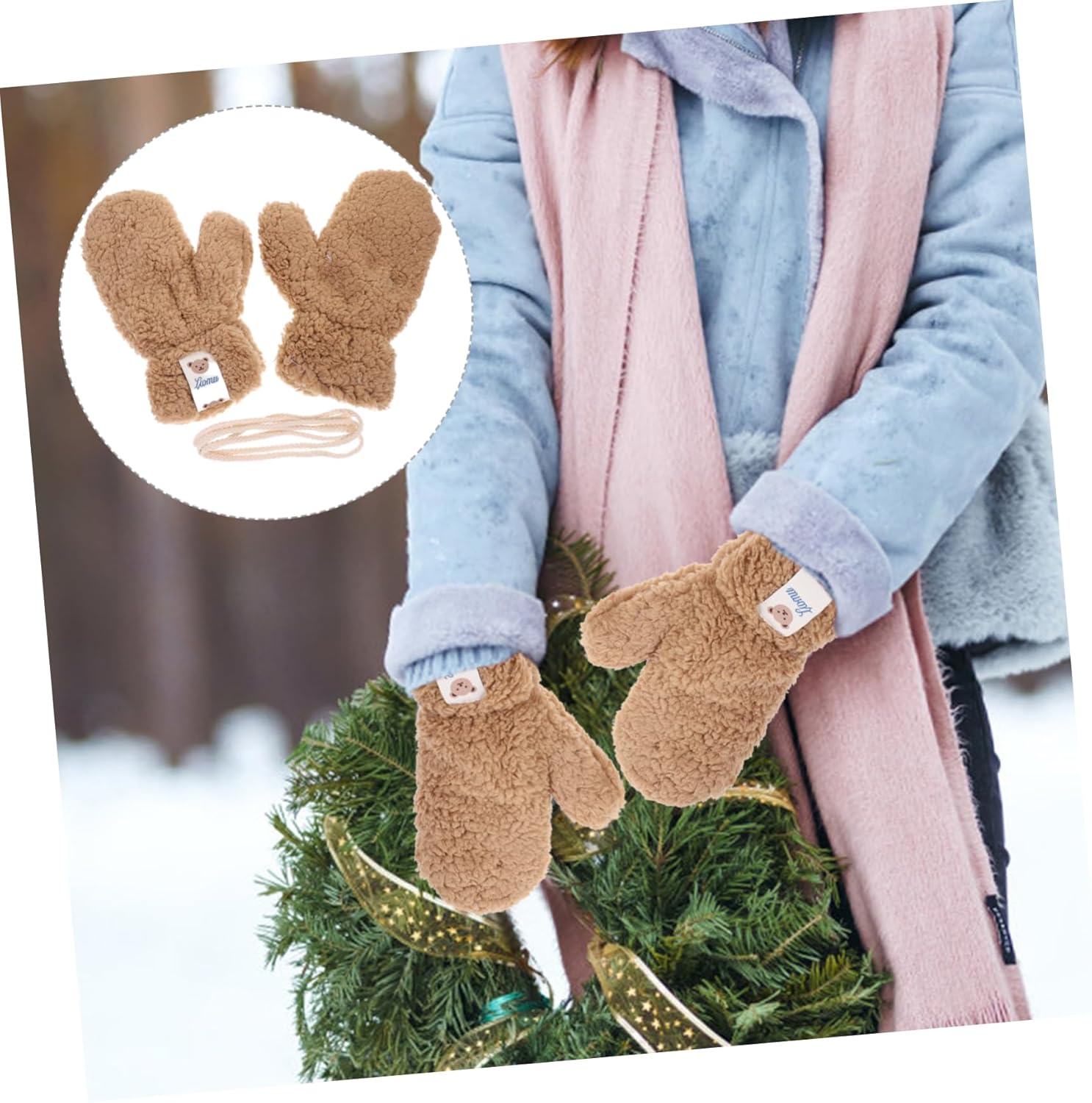 Cute WOFASHPURET Cartoon Winter Plush Mittens for Thickened Thermal Gloves