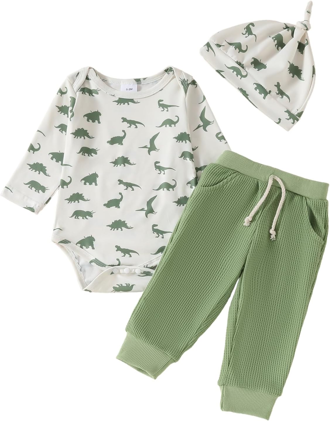 Newborn Baby Boy Fall Outfit Dinosaur Print 3 Piece Set
