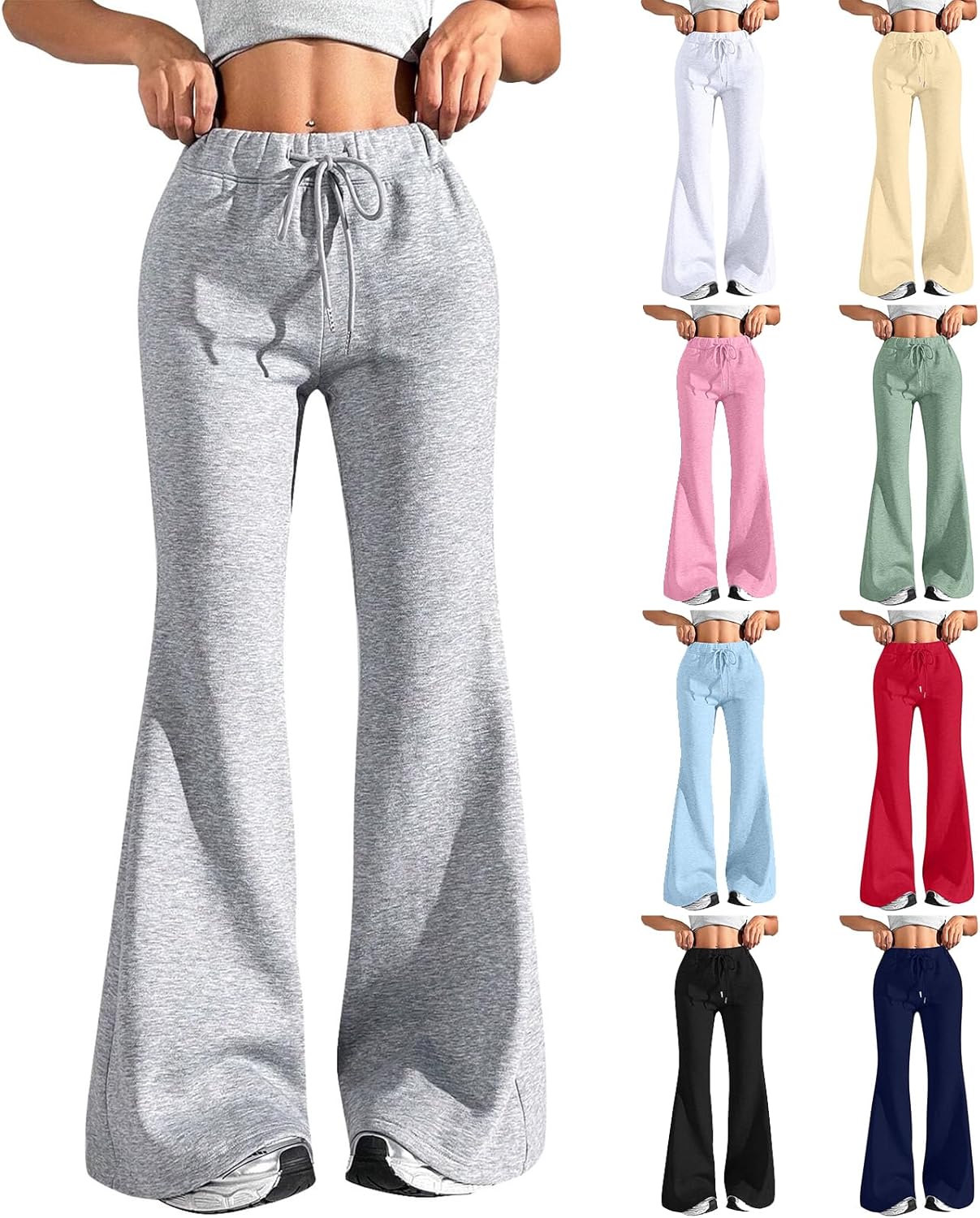 Wide Leg Flare Joggers Women - Drawstring High Waisted Cotton