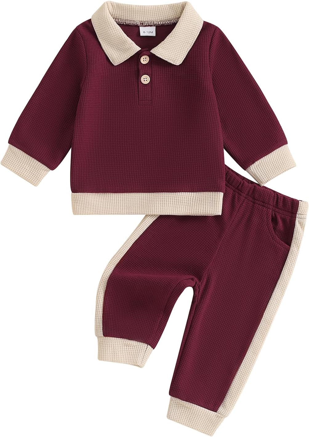Meiweileya Toddler Essentials Waffle Knit Patchwork Polo Set