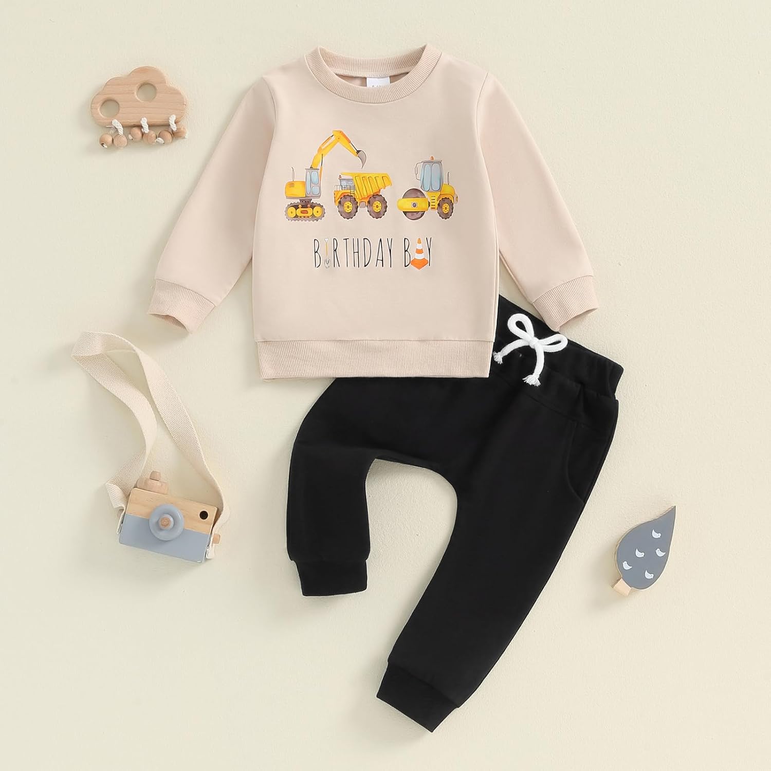 Pudcocos Excavator Construction Toddler Set Stretchy Pullover and collusion Joggers