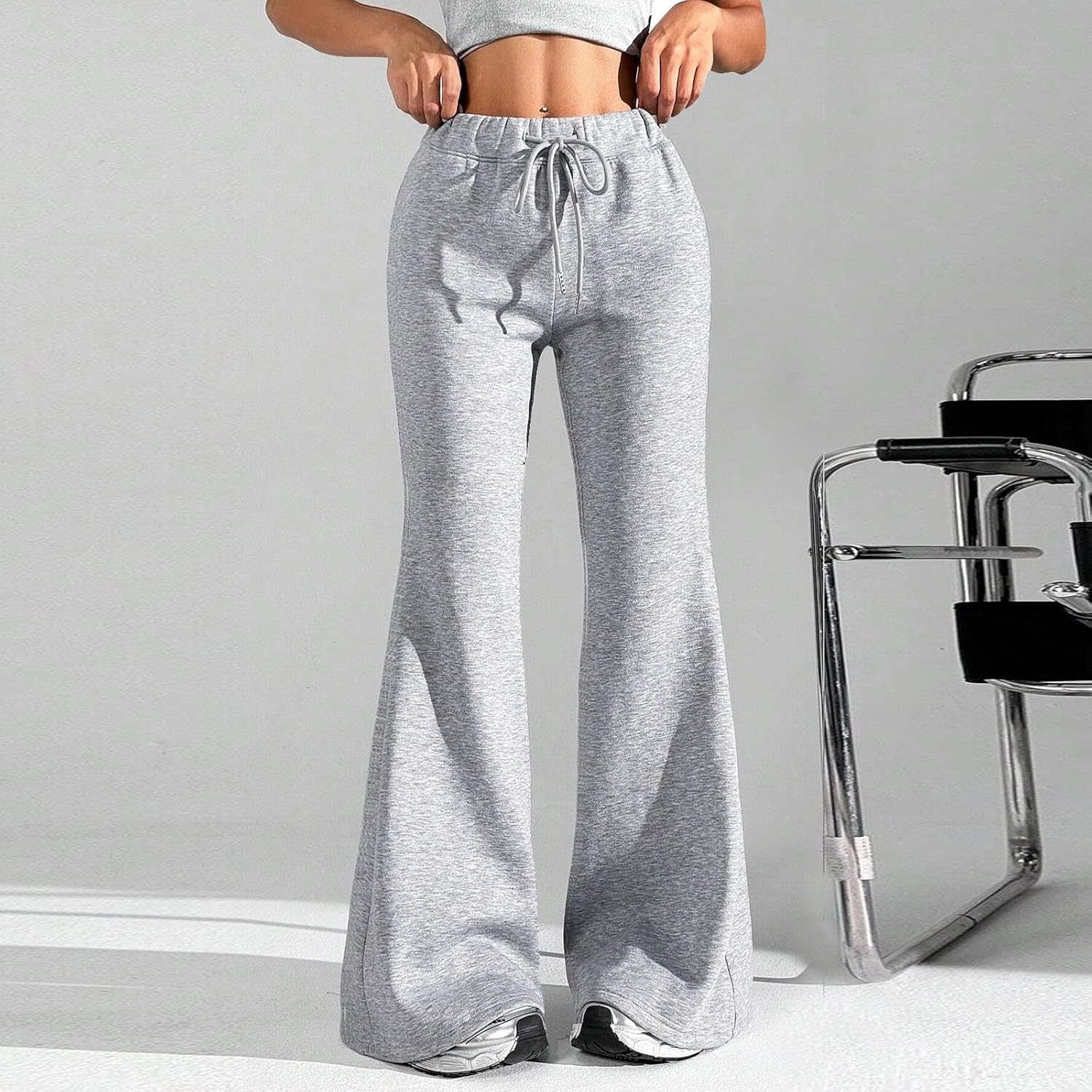 Wide Leg Flare Joggers Women - Drawstring High Waisted Cotton