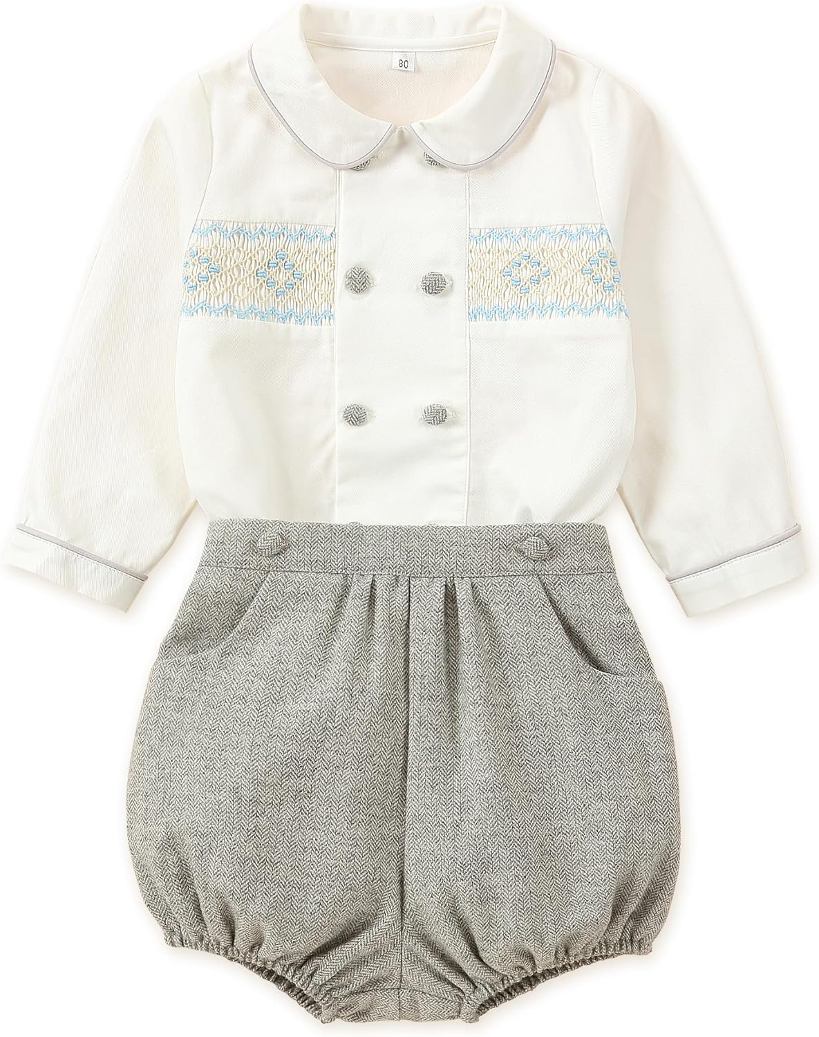 Twoflower Toddler Boy Smocked Outfit - Unique Fall Long Sleeve Shirts for Boys