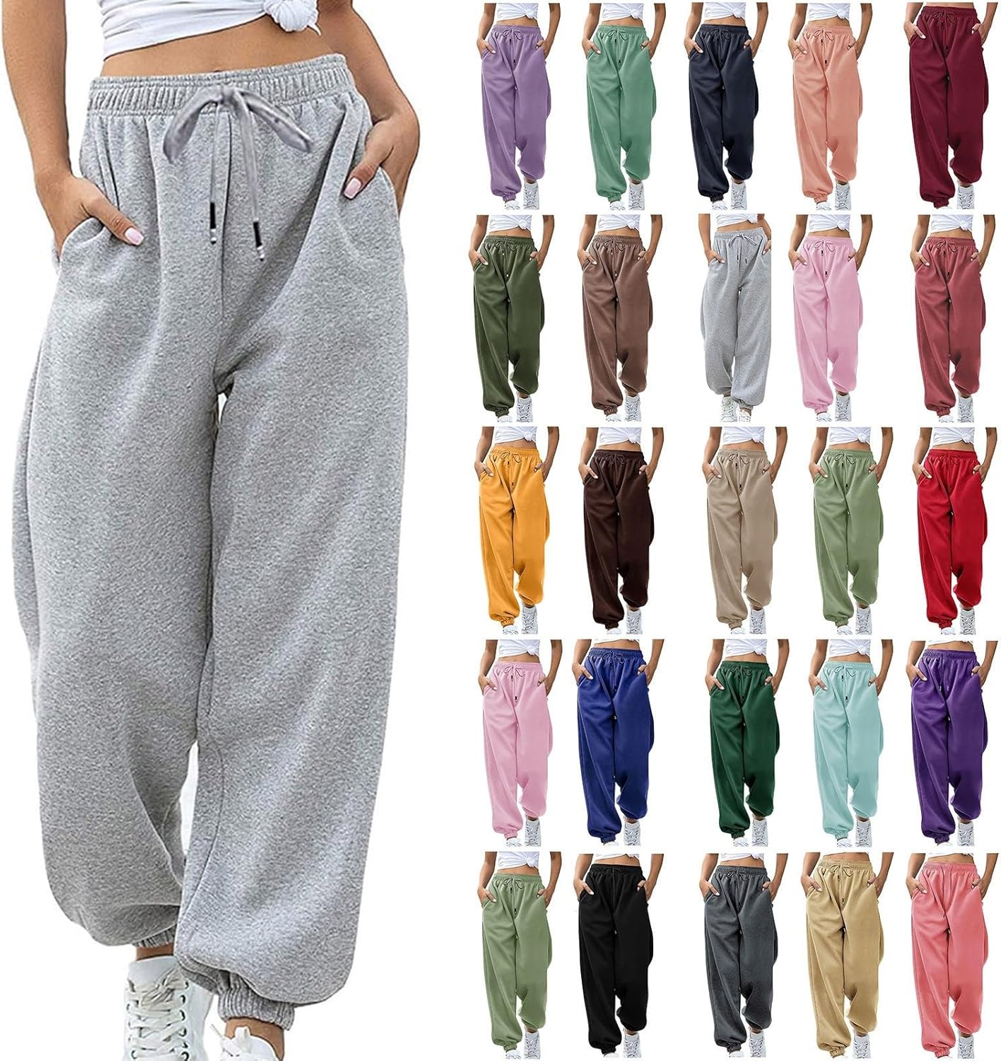 EOPUING 2025 Fashion Womens Baggy High-Waisted Workout Sweatpants