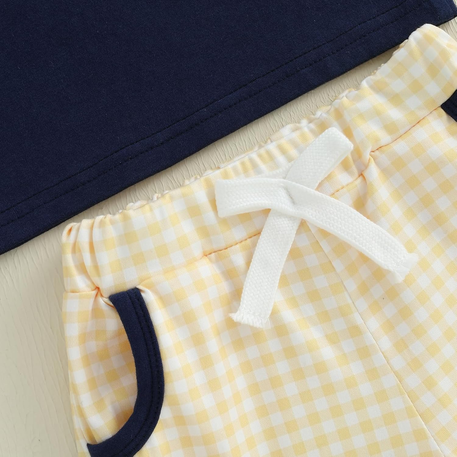 Toddler Baby Boy Summer Plaid Shorts Set with Duck Embroidery