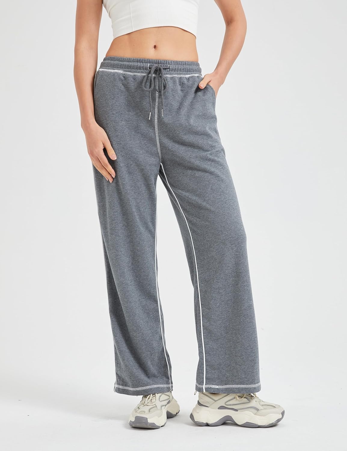 Sheboots Womens Track Pants - Wide Leg Casual High Waisted sweatpants with Drawstring