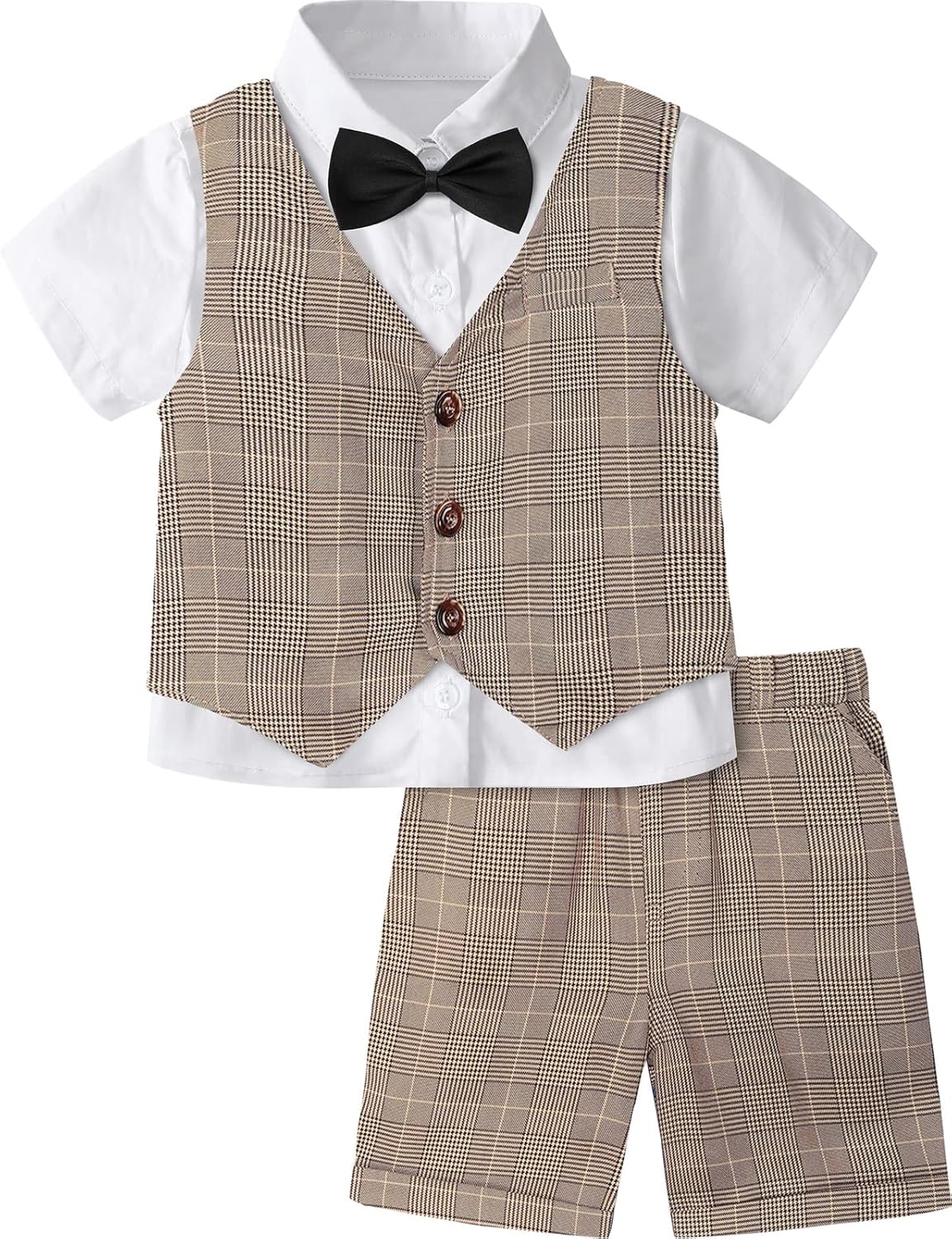 Bright Plaid Vest Toddler Outfit Gentlemans Set for Boys with Bow Tie
