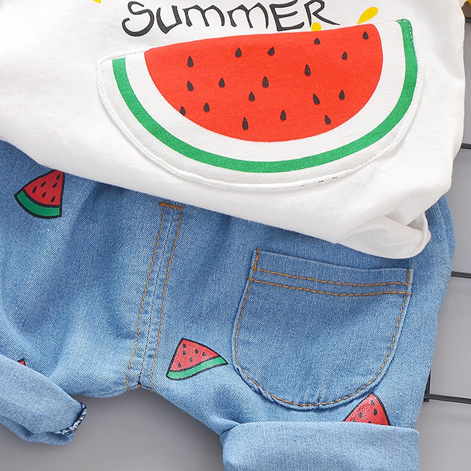 Watermelon Print Denim Shorts for Boys Girls Summer Outfit Set