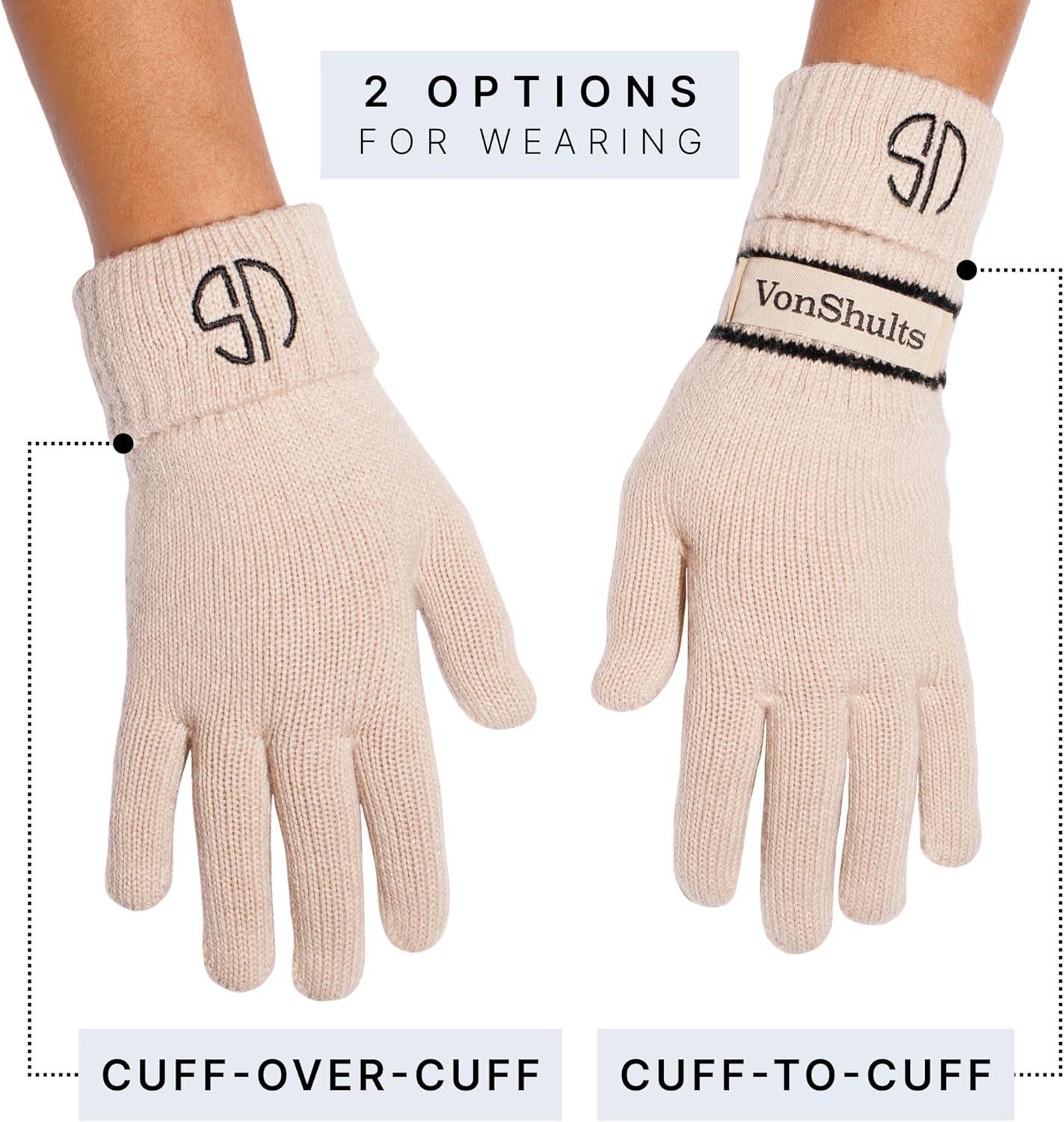 VonShults Merino Wool Winter Gloves Elastic Stylish for Men Women