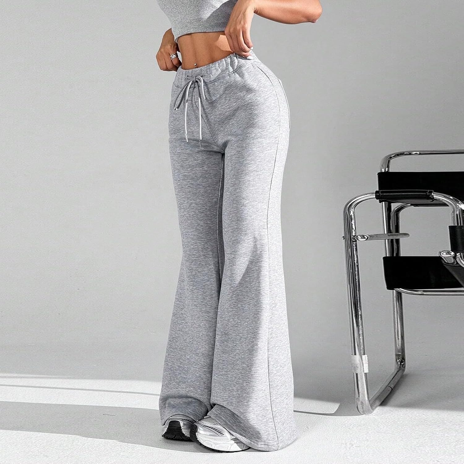 Wide Leg Flare Joggers Women - Drawstring High Waisted Cotton