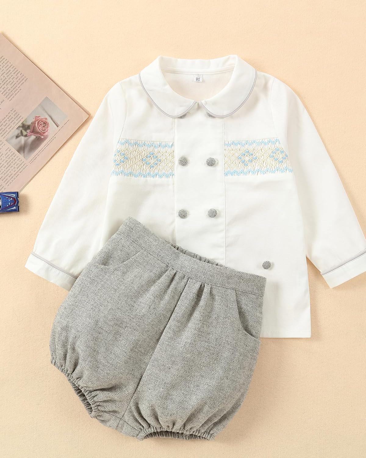 Twoflower Toddler Boy Smocked Outfit - Unique Fall Long Sleeve Shirts for Boys
