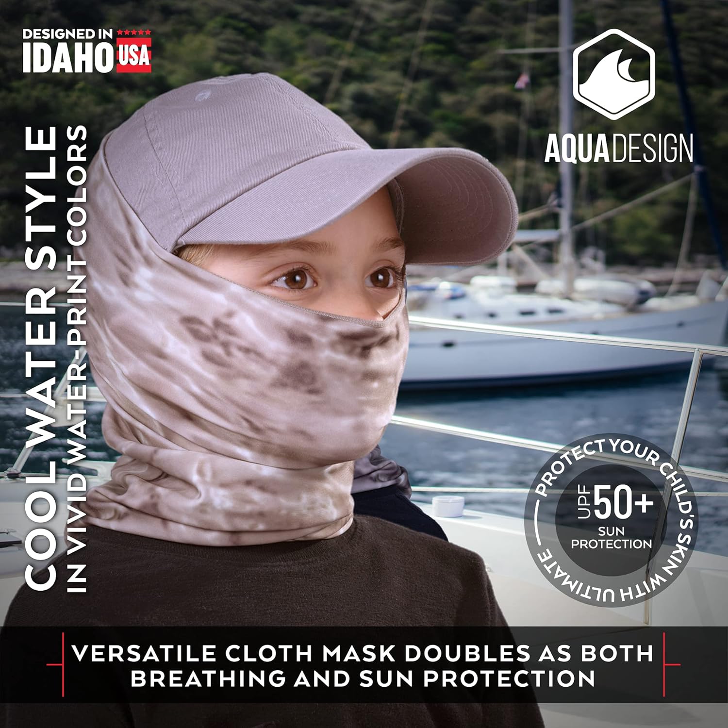 Seven Cool Water Print Kids Neck Gaiter Youth UPF 50Sun Protection