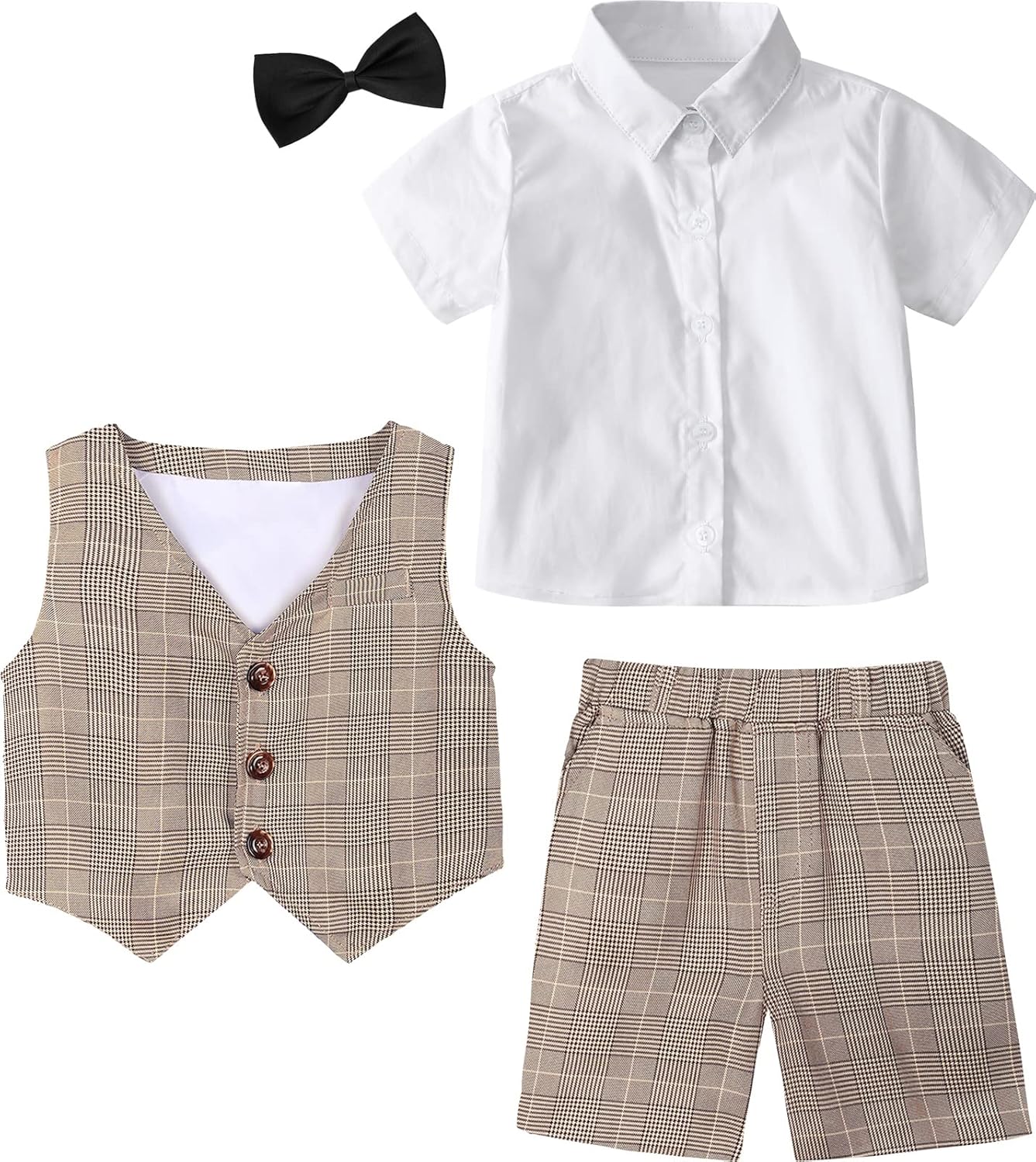Bright Plaid Vest Toddler Outfit Gentlemans Set for Boys with Bow Tie