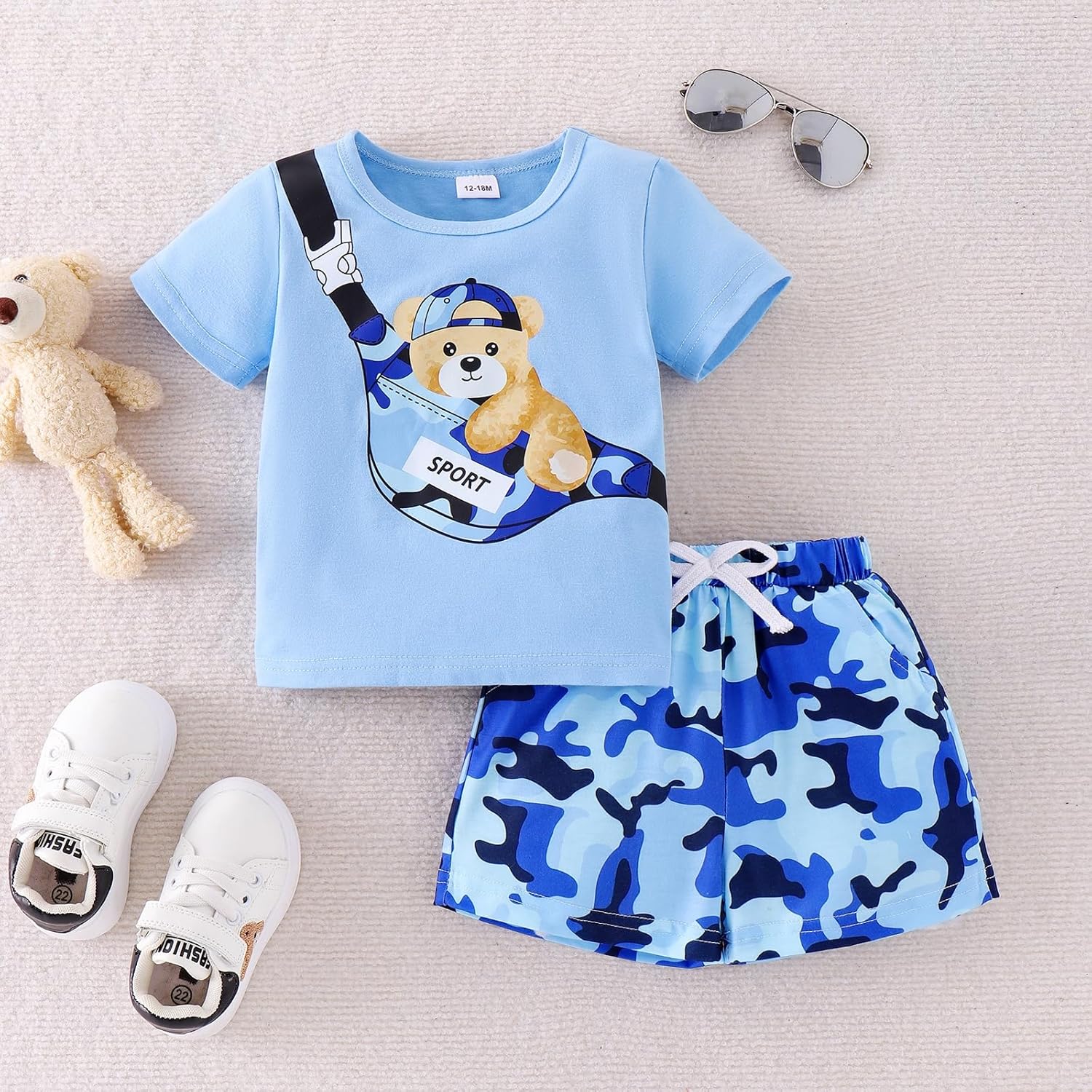 Camo Bear Style Toddler Shorts Set