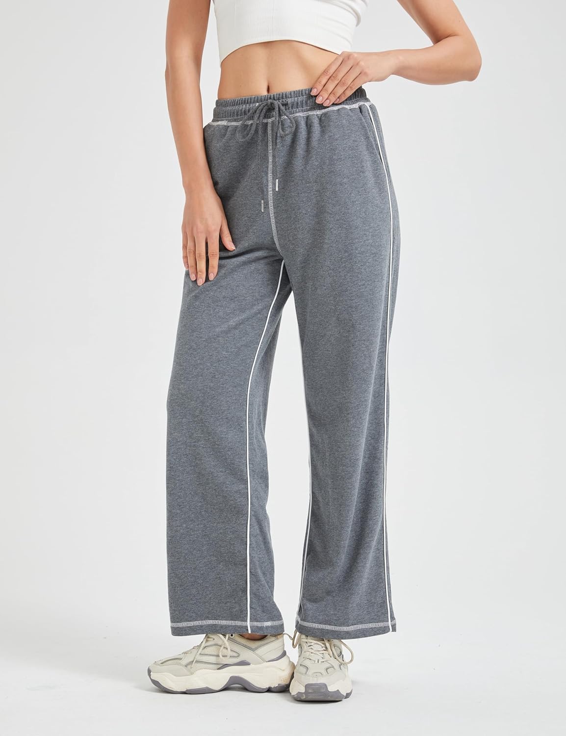 Sheboots Womens Track Pants - Wide Leg Casual High Waisted sweatpants with Drawstring