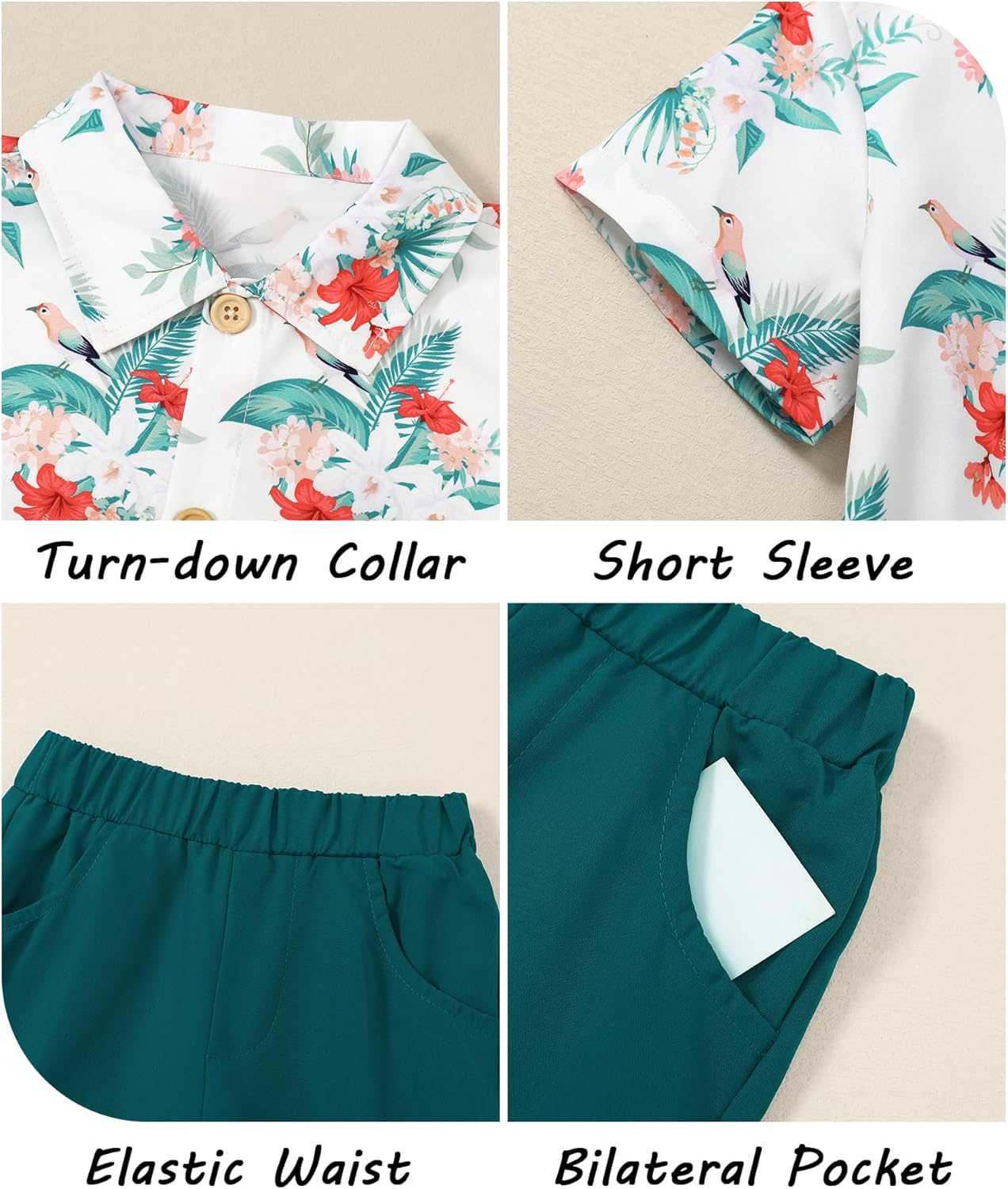 Flamingo Hawaiian Toddler Boy Outfit - Summer Beach Series