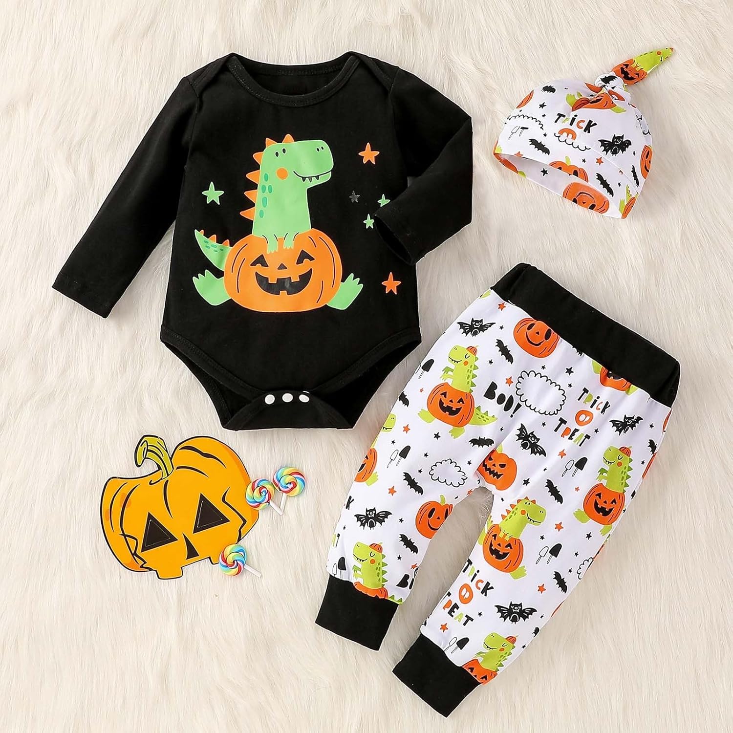 Infant Halloween pumpkin print Romper Set for Boys Girls