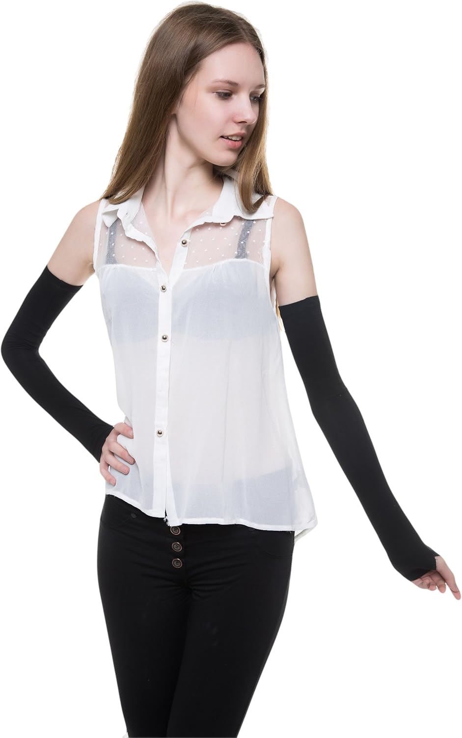 V28 Womens Stretchy Long Sleeve Fingerless Gloves Elegance Style
