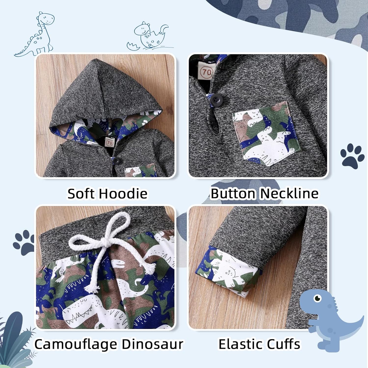 Tepuce FallWinter Toddler 2-Piece Set Plaid Pocket Hoodie Pants