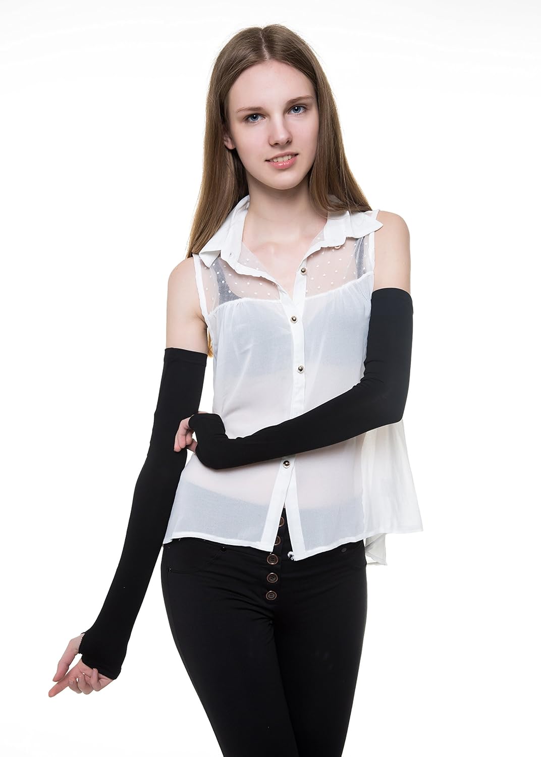 V28 Womens Stretchy Long Sleeve Fingerless Gloves Elegance Style
