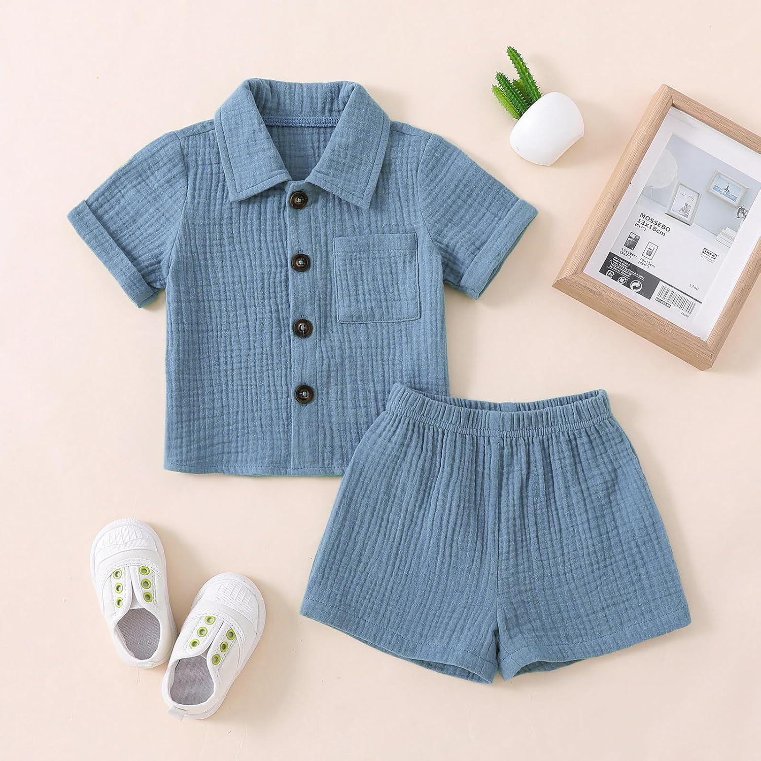 Baby Boys Clothes Set JR 100 Cotton Button Down Shirt Gauze Shorts