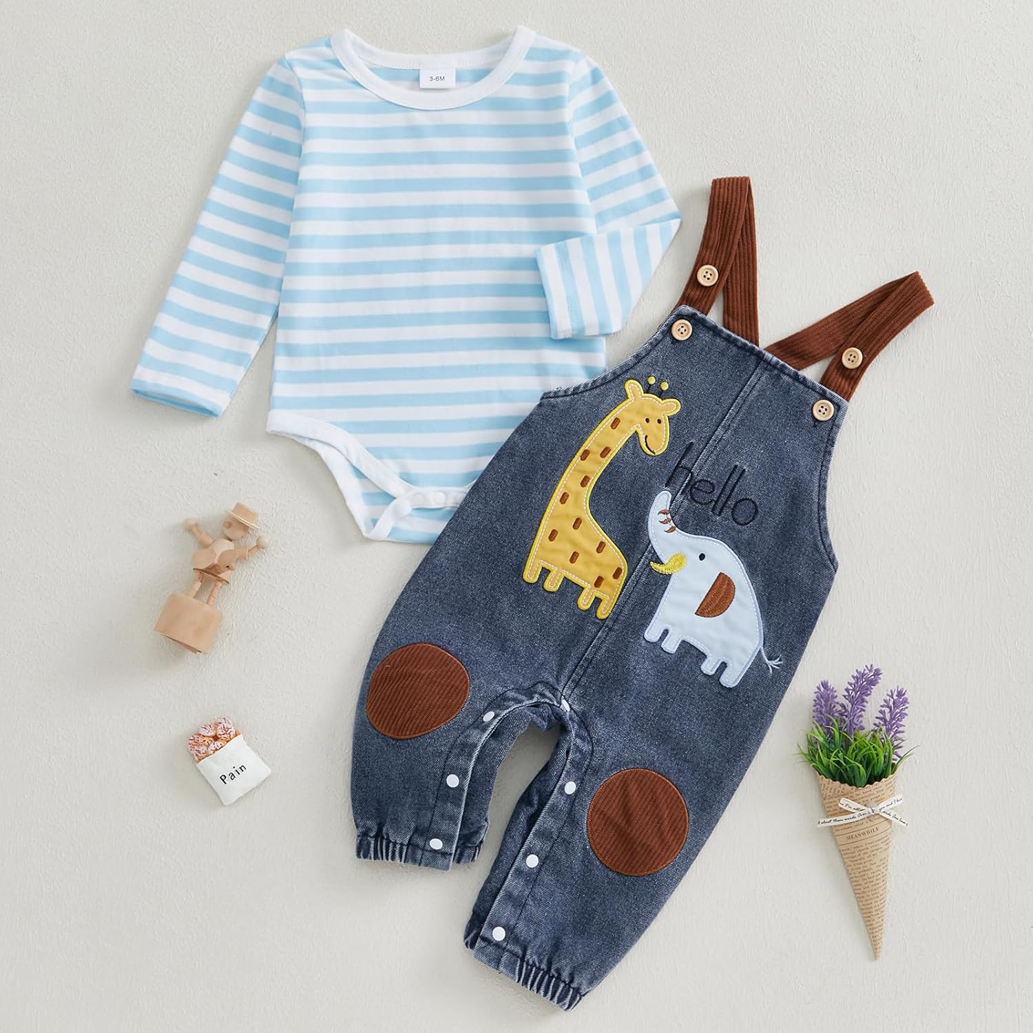 Newborn Long Sleeve Romper Suspender Pants for Boys Soft Knitted Set