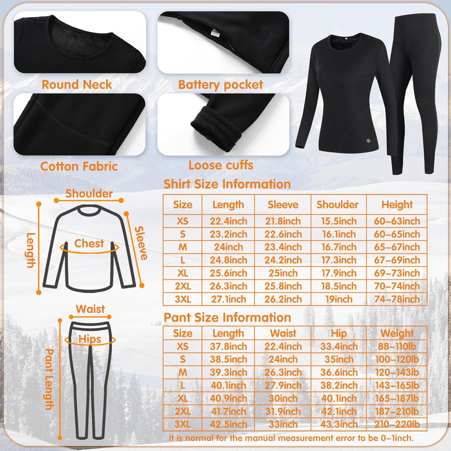 Electric Heated undergarment set for women Fleece ThermalBaselayer 28 Area Heating