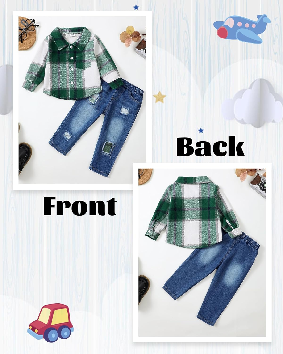 High-Quality Toddler Boys Plaid Jean Set