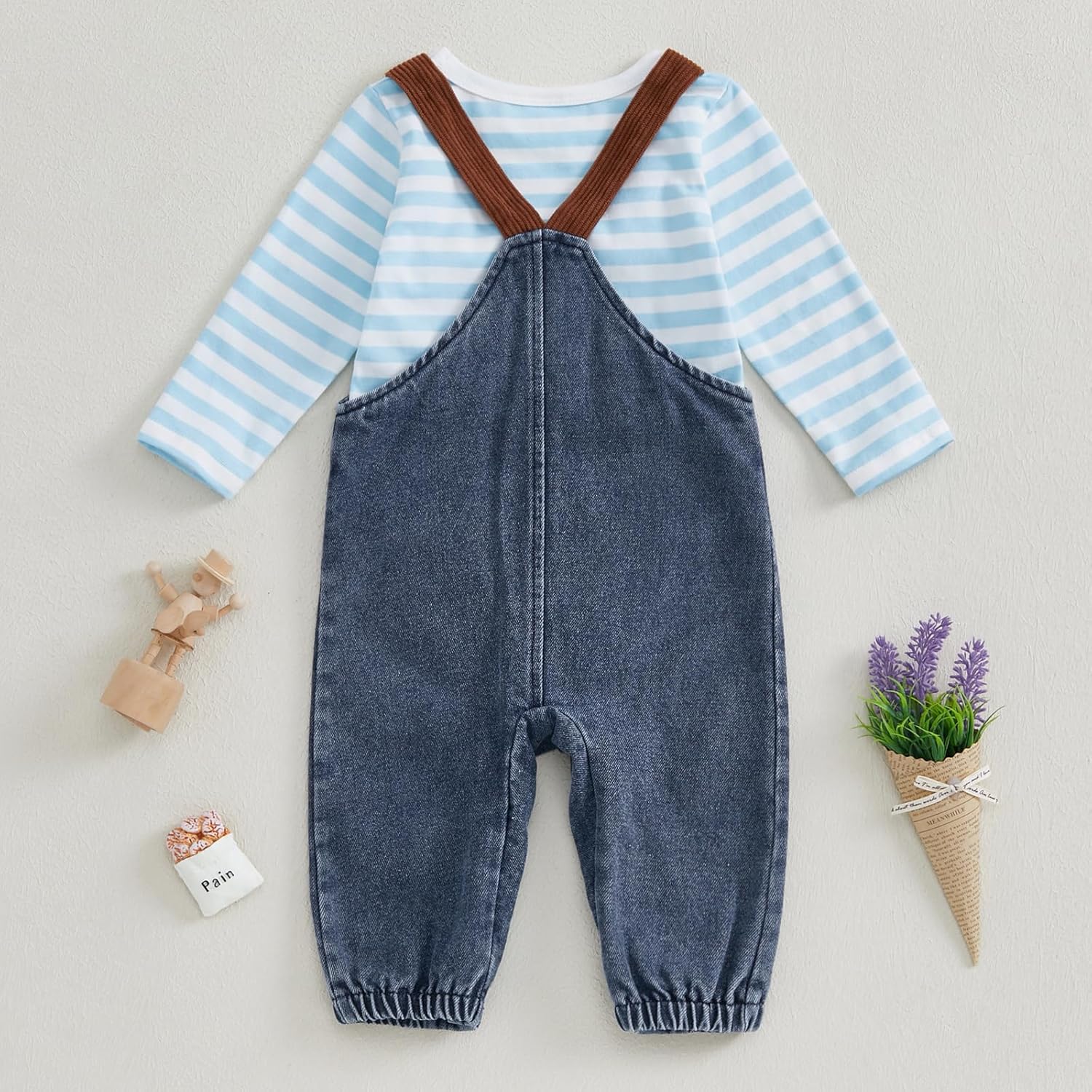 Newborn Long Sleeve Romper Suspender Pants for Boys Soft Knitted Set