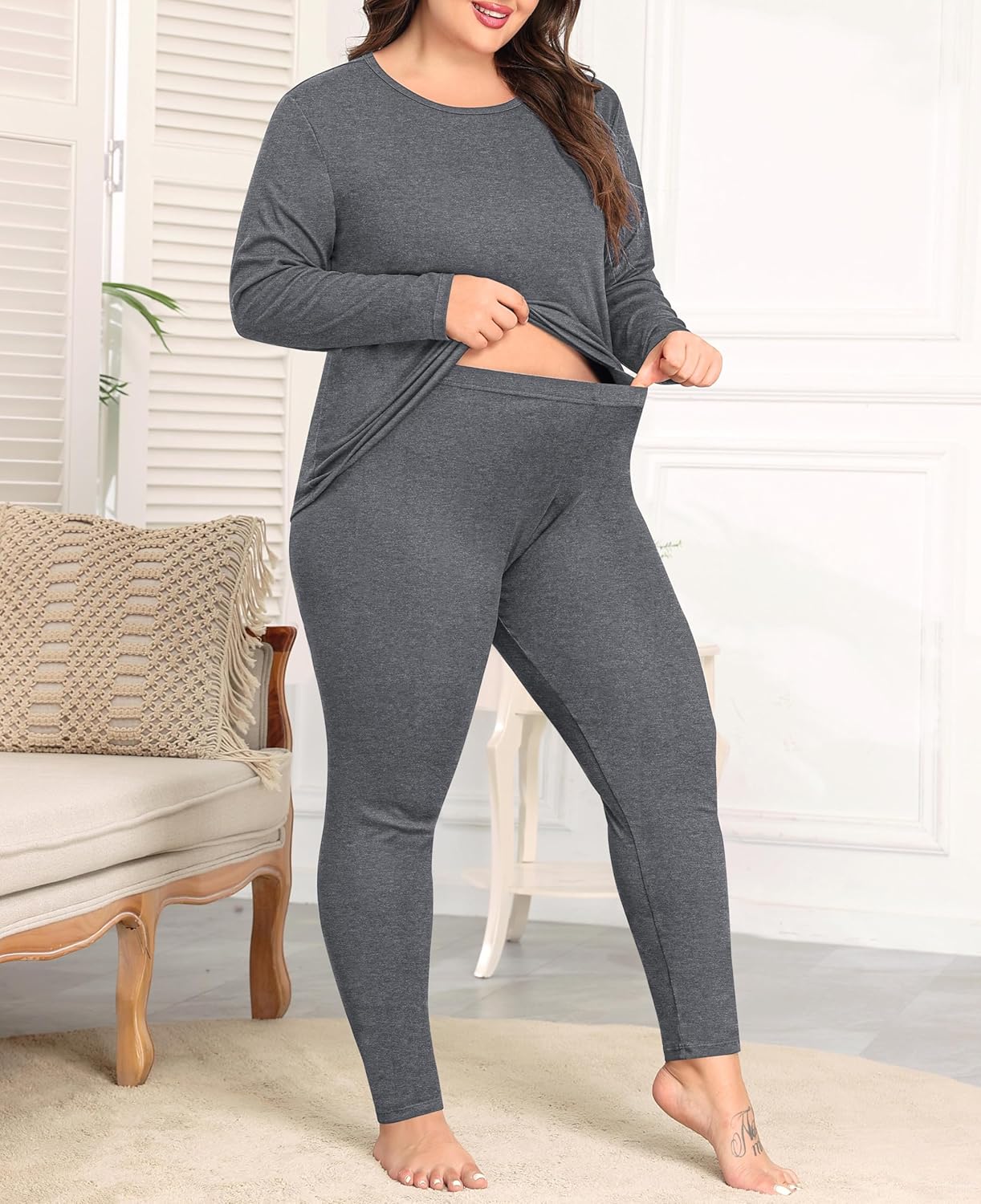 Fuzzy Thermal Pj Set for Women Plus Size