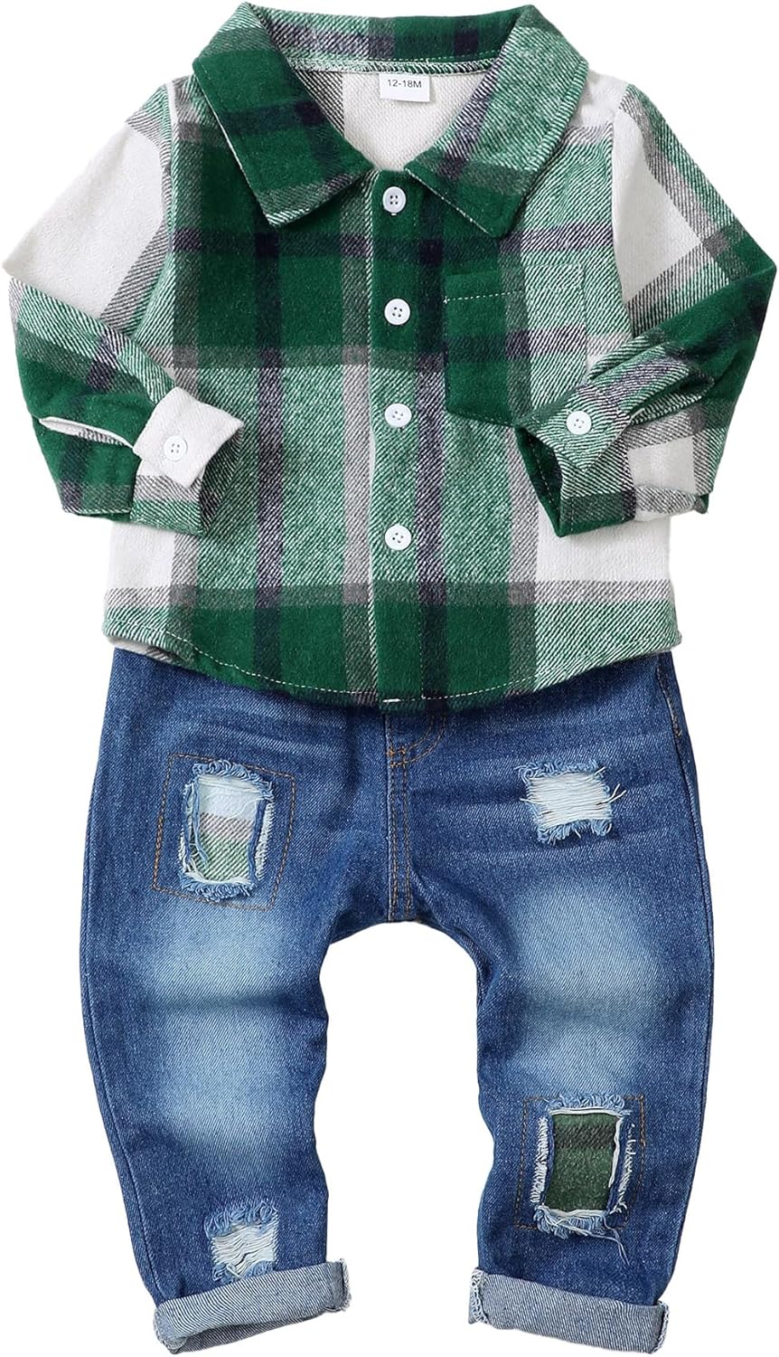 High-Quality Toddler Boys Plaid Jean Set
