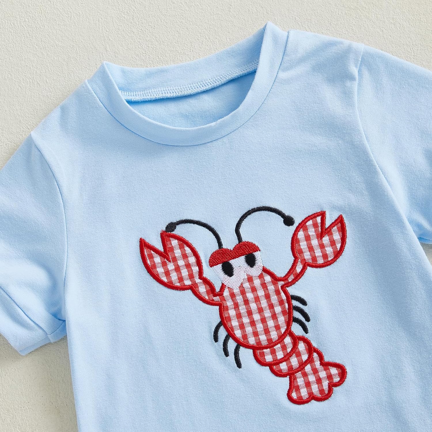 Gaono Toddler Boy Summer crab lobster embroidery t-shirt plaid shorts set